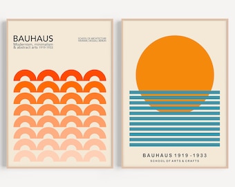 Bauhaus Print Set: Orange & Blue Mid-Century Modern Art (Digital Download)