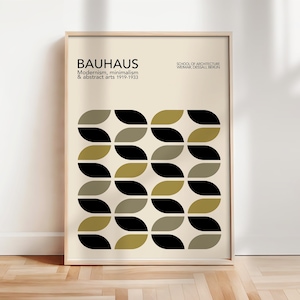 Minimalist Bauhaus Art Print, Geometric Bauhaus Poster, Minimal Bauhaus Wall Art, Black, Beige Bauhaus Poster, Mid Century Poster | A033