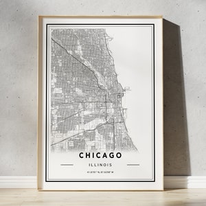 Impressão do mapa de Chicago, pôster do mapa de Chicago, arte da parede do mapa de Chicago, mapa de ruas de Chicago, mapa de Chicago, mapa da cidade de Chicago