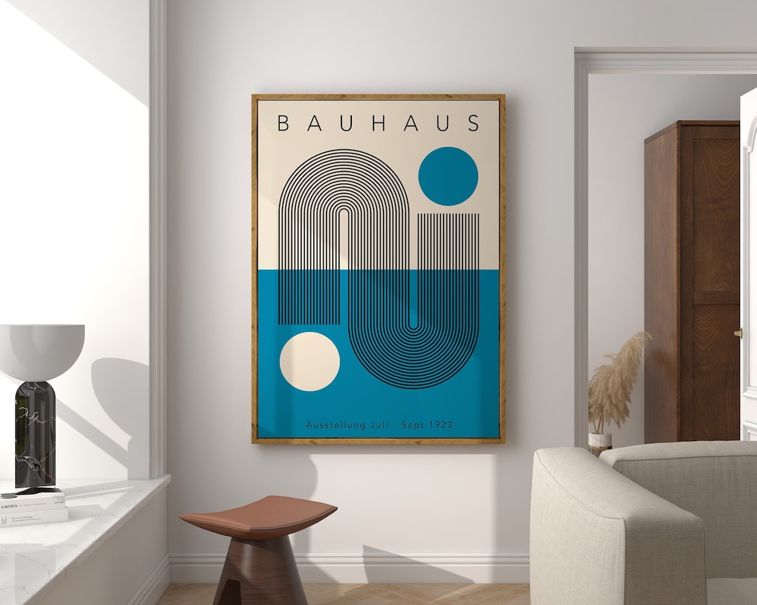 Blue Bauhaus Exhibition Art Print: Mid-century Geometric Wall Art