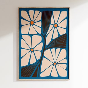 Pôster de flores abstratas, impressão de flores retrô, impressão botânica colorida, impressão botânica inspirada em Matisse, impressão de arte de flores Boho | IL020