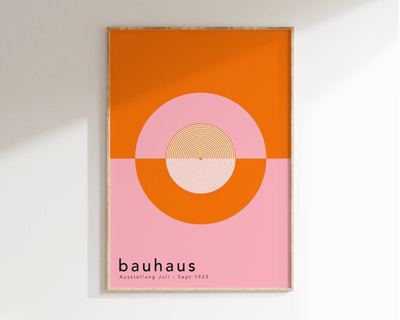 Pink and Orange Bauhaus Art Print, Retro Wall Art, Pink