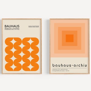 Orange Bauhaus Art Print Set: Mid-Century Modern Posters