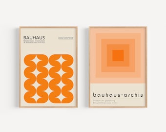 Orange Bauhaus Art Print Set: Mid-Century Modern Posters