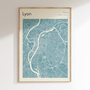 Lyon Stadt Karte Poster, MEHR FARBEN, Pastell Stadt Karte Drucken, Lyon Frankreich Stadtplan Wandkunst, Karte von Lyon, Farbkarte drucken
