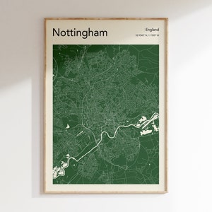 Poster Mappa Nottingham, PIÙ COLORI, Stampa Mappa Città Nottingham, Colore Mappa Mappa Città di Nottingham Arte Murale, Mappa Di Nottingham, Stampa Mappa Moderna