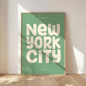 New York typografie print, retro New York poster, DIGITALE DOWNLOAD, trendy Sage GreenYork poster, NYC afdrukbare muurkunst
