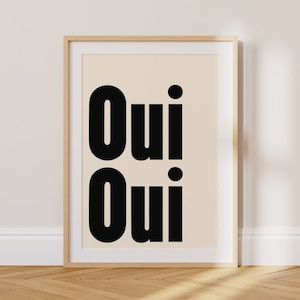 Oui Oui Poster, MORE COLOURS, French Art Print, Oui Oui Typography Bathroom Print, Trendy Black Minimal Prints, Colourful Wall Art  | TY145