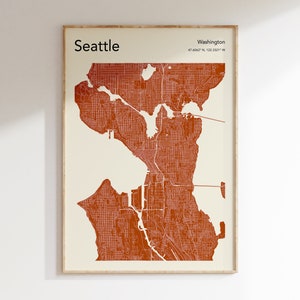 SEATTLE Karte Poster, MEHR FARBEN, Seattle Stadtplan Druck, Farbe Seattle Stadtplan Wandkunst, Karte von Seattle Washington, Moderne Karte Drucken
