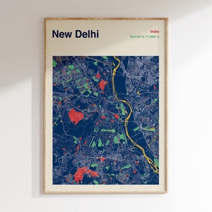 NEW DELHI Kaart Print, New Delhi India Kaart Poster, New Delhi Kaart Kunst aan de muur, Aangepaste kleurenkaart, Kaart van New Delhi, Aangepaste kaarten beschikbaar