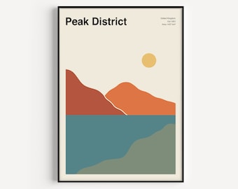 Peak District Travel Poster, Minimalist Mid Century Travel Poster, Peak District Art Print, Retro National Park Poster | NP007