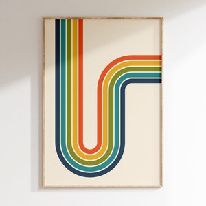 Retro Rainbow 70s Poster, 1970s Retro Art Poster, 70's Aesthetic,  Rainbow Poster, Bauhuas Poster, Colourful Groovy Art | R008