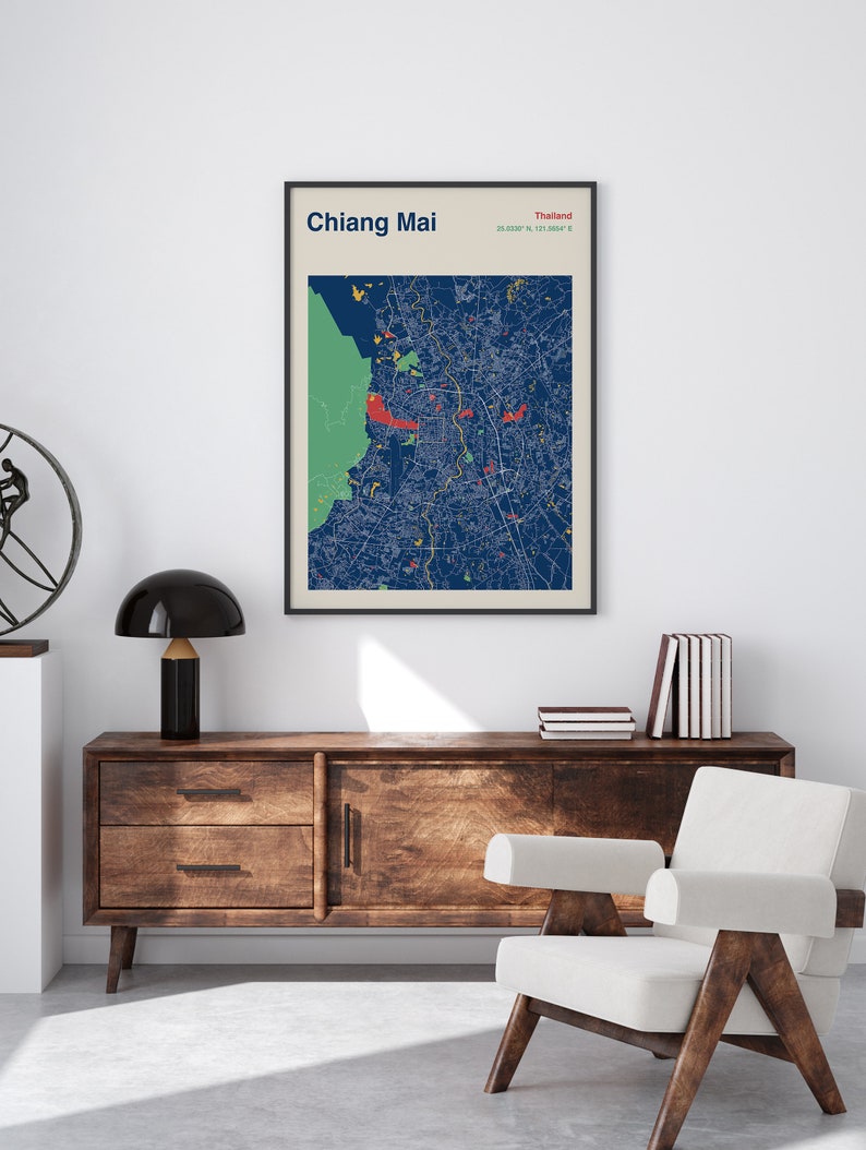 Chiang Mai Map Print, Chiang Mai Map Poster, Chang Mai Map Wall Art, Chiang Mai Map, Chiang Mai Thailand Art Print, Map Of Chiang Mai image 2