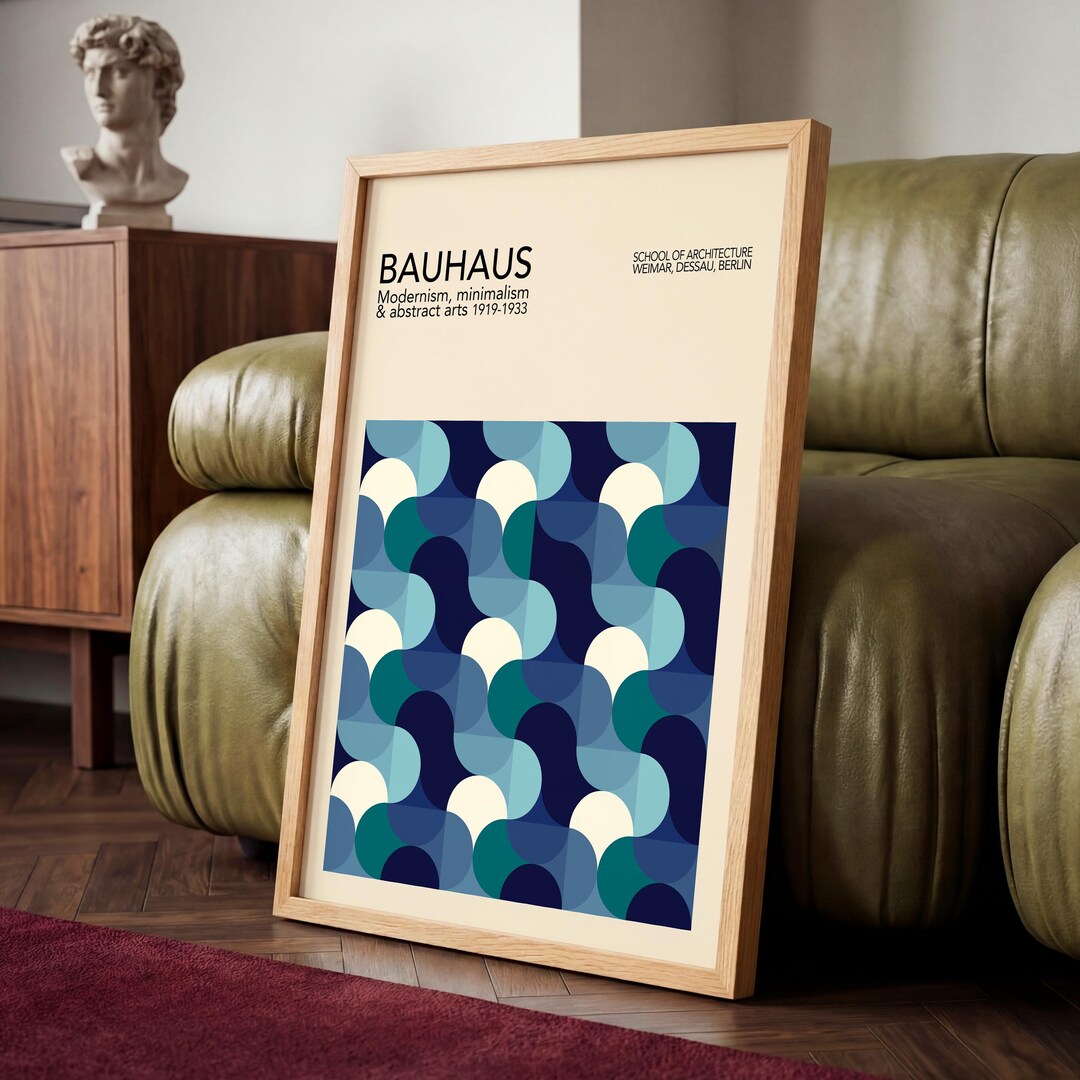 Bauhaus Wall Art: Blue Geometric Shapes - Framed Mid-century Style - Etsy