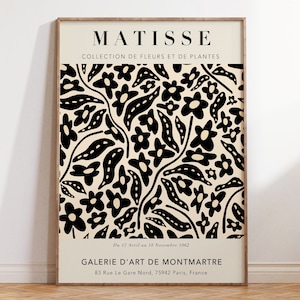 Black & Beige Floral Matisse Poster, Flower Market, Matisse Botanical Cut Outs Exhibition Poster, Minimal Botanical Wall Art Print | MP071