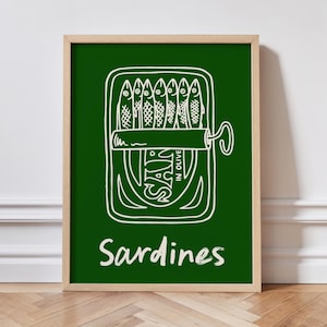 Mid Century Sardines Art Print: Retro Kitchen Food Poster, KI159
