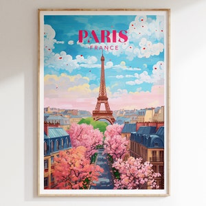 Affiche d’impression d’art de Paris, impression d’art de Paris rose pastel, impression colorée de Paris, mur de galerie rose pastel, affiches de voyage colorées