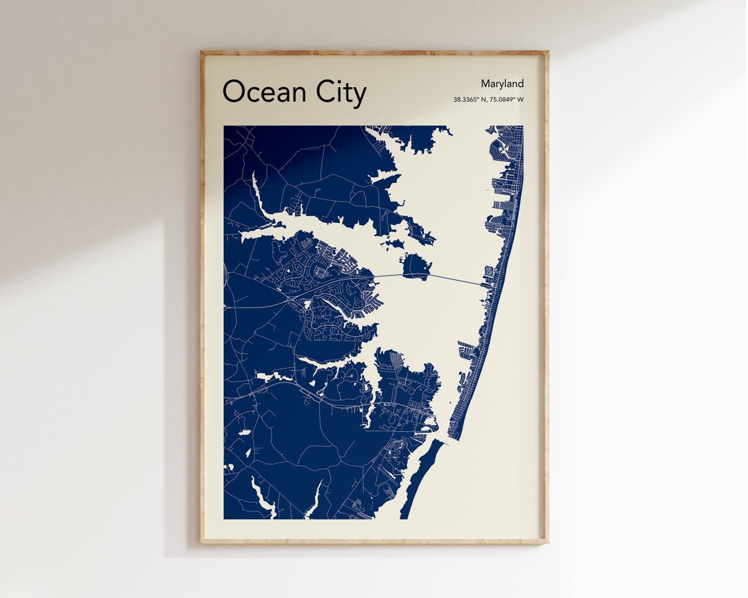 Ocean City Map Print MORE COLOURS Ocean City MD Map Poster Etsy