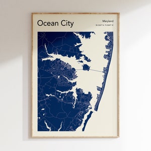 Ocean City Map Print, MORE COLOURS, Ocean City MD Map Poster, Colour Ocean City Wall Art, Map Of Ocean City, Ocean City Map