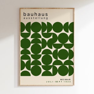 Green Mid Century Bauhaus Poster, Bauhaus Ausstellung Art Print, Bauhaus Semi Circles Wall Art, Green Minimalist Posters | A216