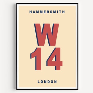PERSONALISIERTER Hammerschmied Poster, Personalisierter Postcode Druck, Hammerschmied W14 Druck, Adresskunst Poster, Farbwahl