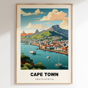 Impression d’art du Cap, affiche du Cap en Afrique du Sud, affiche de voyage rétro, art mural du Cap, impression d’art mural de voyage du milieu du siècle