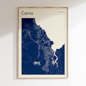Cairns Map Print, MORE COLOURS, Cairns Map Poster, Colour Cairns Map Wall Art, Map Of Cairns Australia, Any City Map Print