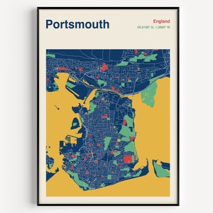 Portsmouth Map Print, Portsmouth Map Poster, Portsmouth Map Wall Art, Map Of Portsmouth, Portsmouth City Map, Colour Portsmouth Map