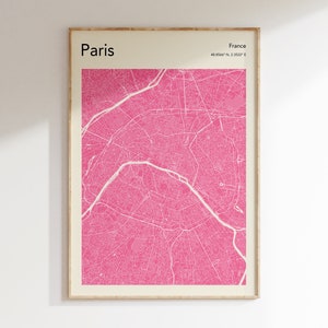 Impressão do mapa da cidade de Paris, mais cores, pôster do mapa da cidade de Paris, arte colorida da parede do mapa da cidade de Paris, mapa de Paris, arte da parede do mapa pastel