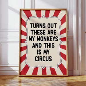 Funny Circus Print: Retro Monkeys Typography, Maximalist Art