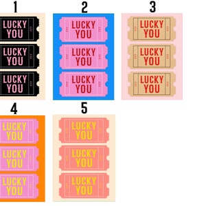 Trendy Lucky You Ticket Poster, Pink Lucky You Vintage Style Ticket Wall Art, Retro Gallery Wall, Preppy Aesthetic, Bar Cart Art T045 image 2