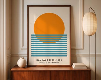 バウハウス アートプリント：ピンクとオレンジの幾何学模様の円の