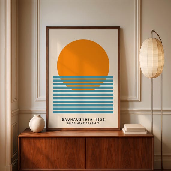 Mid Century Bauhaus Art Print: Geometric Sun Poster