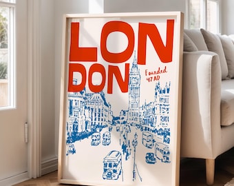 Retro London Travel Poster: Mid-Century Modern Wall Art