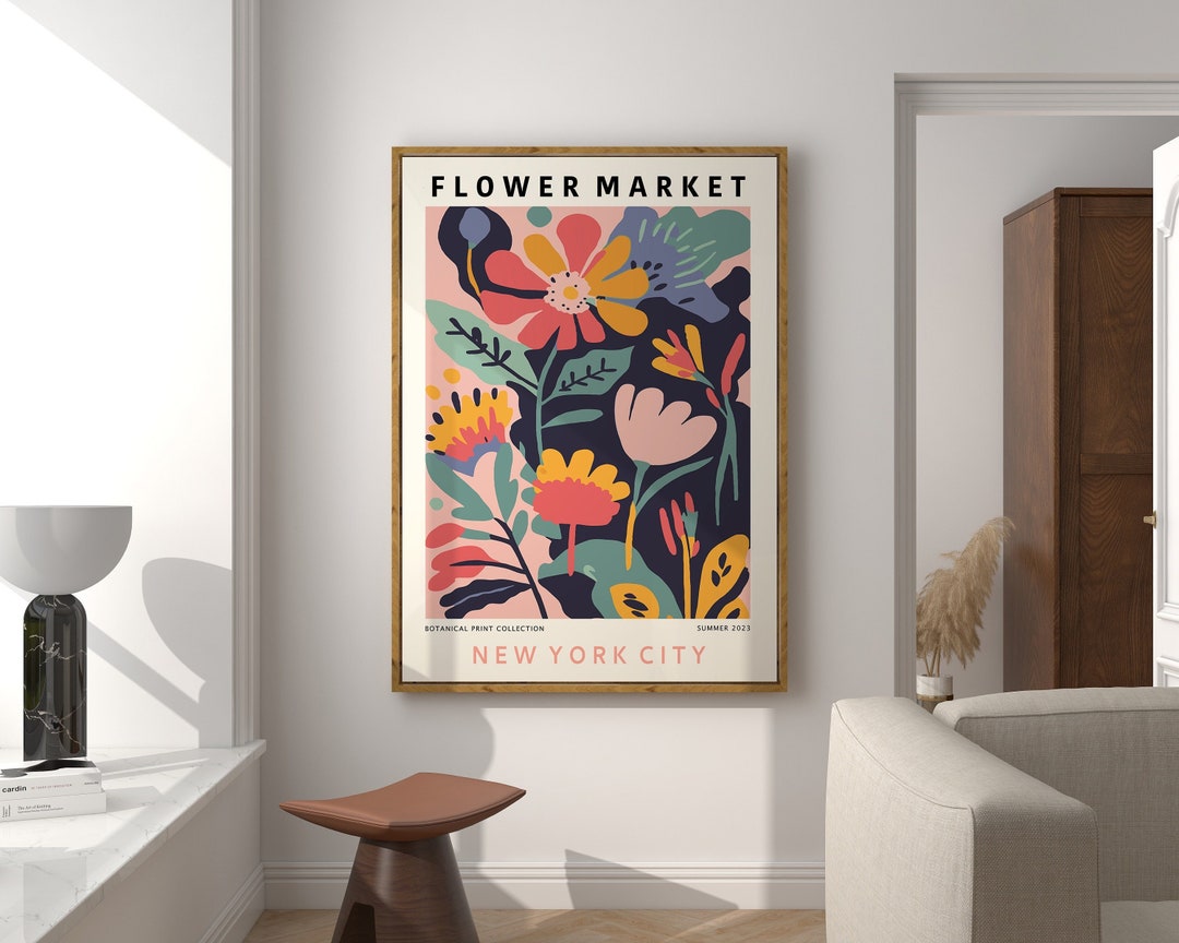 Colourful Flower Market Poster, New York City Flower Market, Floral Art