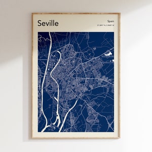 Cartel del mapa de Sevilla, MÁS COLORES, Impresión de mapa de Sevilla España, Arte mural del mapa de la ciudad de Sevilla, Mapa de Sevilla, Impresión de mapa moderno