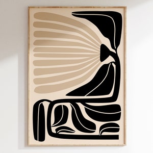 Pôster de flor preto e bege, impressão de arte botânica abstrata, impressão botânica inspirada em Matisse, impressão de flor Boho, arte de parede Japandi | BO134