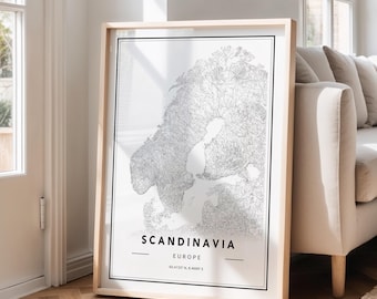 Minimalist Scandinavia Map Print: Black & White Nordic Wall Art