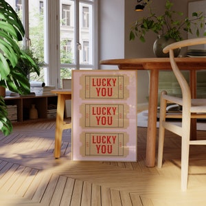 Trendy Lucky You Ticket Poster, Pink Lucky You Vintage Style Ticket Wall Art, Retro Gallery Wall, Preppy Aesthetic, Bar Cart Art T045 image 5