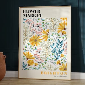 Stampa artistica del mercato dei fiori di Brighton: poster retrò floreale boho