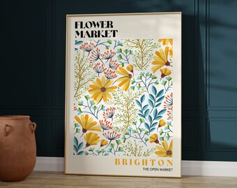 Brighton Flower Market Art Print: Retro Floral Boho Poster