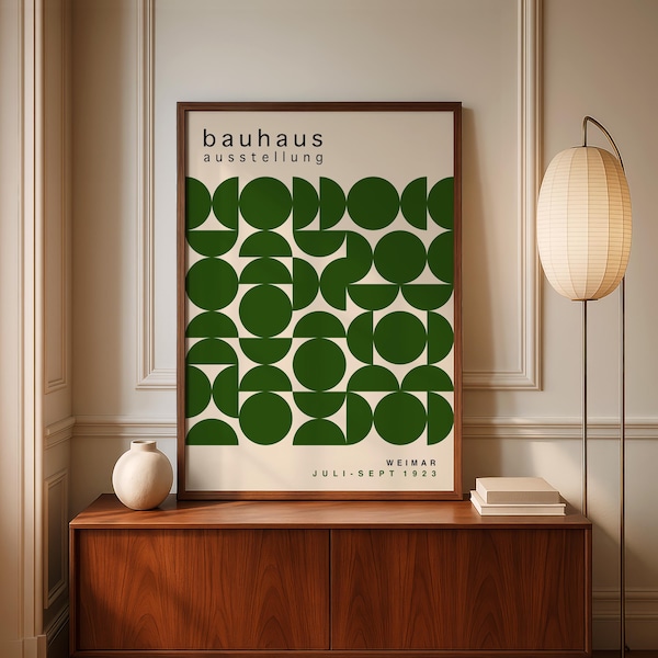 Grünes Bauhaus Kunstdruck: Mid Century geometrisches Poster
