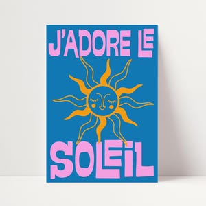 Le Soleil Art Print, Summer Art Prints, Mid Century Wall Art, Retro Typography Poster, French Quote Print | 17A4