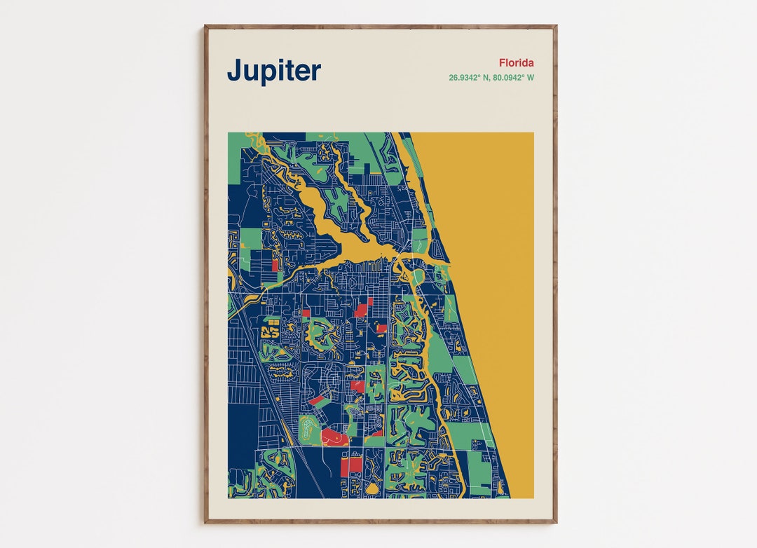 Jupiter Florida Map Print, Jupiter Map Poster, Colour Map of Jupiter FL, Jupiter Florida Travel ...