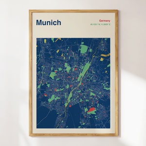Munich Germany Map Print, Munich Map Poster, Colour München Map Wall Art, Custom Map Print, Munich City Map, Map Of Munich Germany