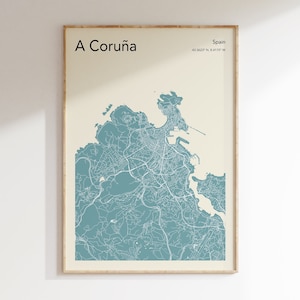 Une carte Coruna Print, PLUS DE COULEURS, Une affiche de carte de La Corogne, Une carte de La Corogne Art mural, Une carte de rue de La Corogne, Carte de La Corogne Espagne