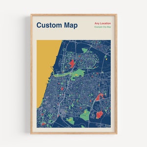 Impressão de mapa de cidade PERSONALIZADO, qualquer cidade, pôster de mapa colorido, pôster de mapa de qualquer localização, mapa personalizado, pôster de mapa personalizado, impressão de arte de mapa personalizado
