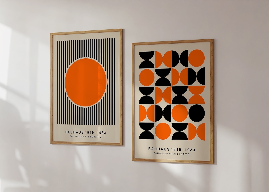 Geometric Bauhaus Print Set: Orange & Black Mid-century Modern Art - Etsy
