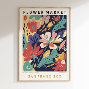 Colourful San Francisco Flower Market Poster, Floral Gallery Wall, Colourful Botanical Art Print, Flower Market Prints, Colourful Art | F163