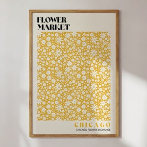 Chicago Flower Market Art Print, Yellow Flower Market Poster, Floral Boho Poster, Ditsy Floral Flower Market, Retro Flowers | F114